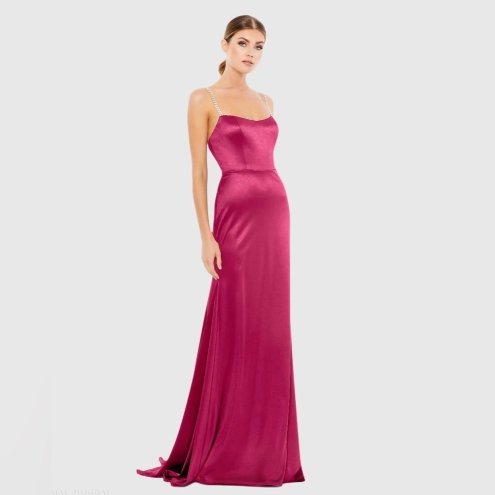 *Flawed Mac Duggal 12428 NWT Pink Charmeuse Rhinestone Strap Trumpet Gown